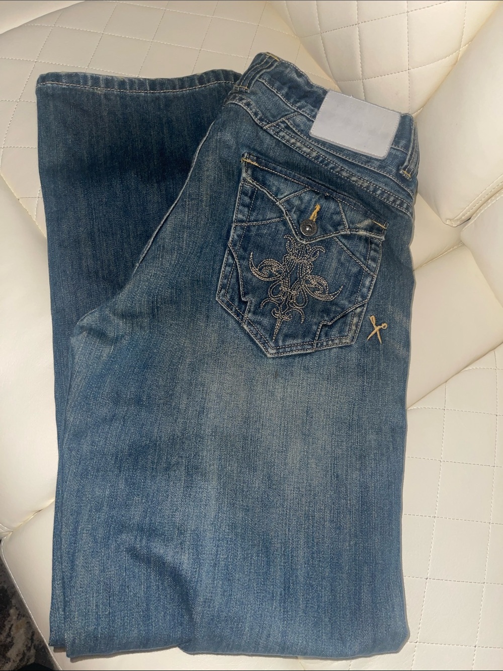 Marc Ecko Blue Washed Denim Jeans with Subtle Embroidery